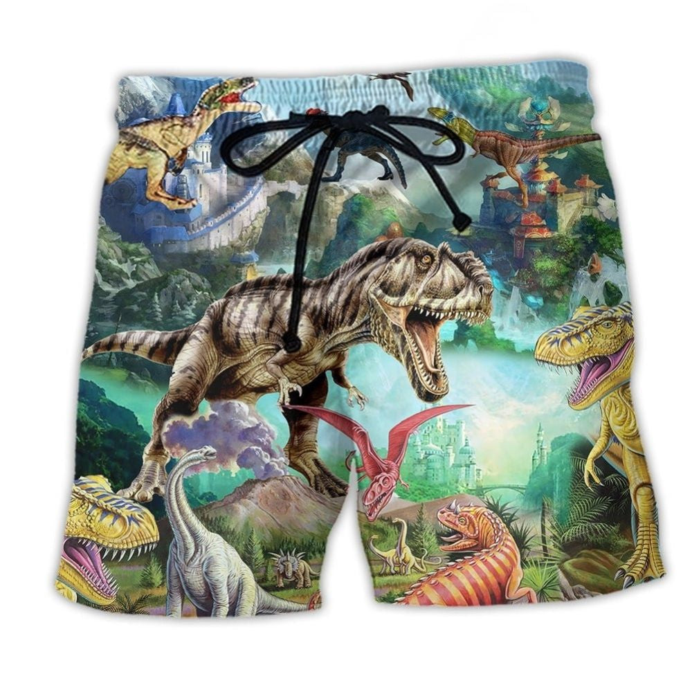 Dinosaur Forest Beach Shorts For Casual Day Trips And Memorable Gift Ideas