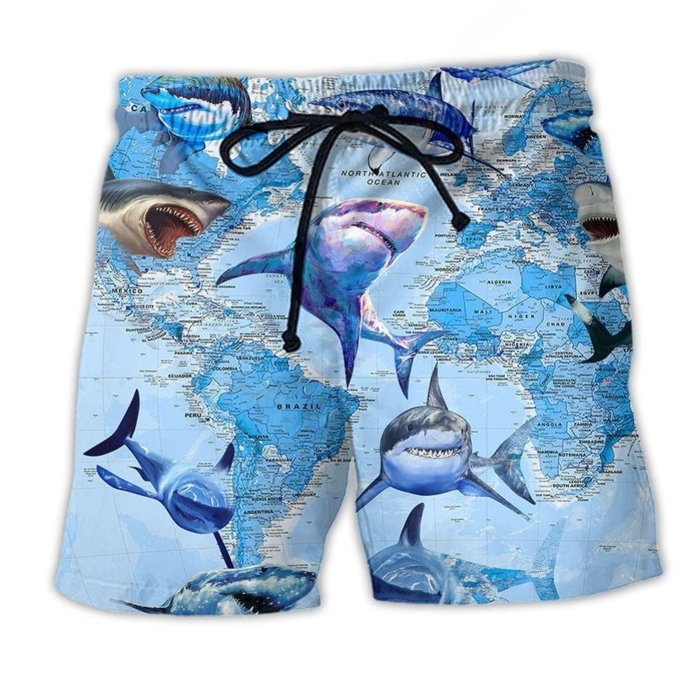 Shark White World Beach Shorts Design Detail For Coastal Escapes And Daily Wear