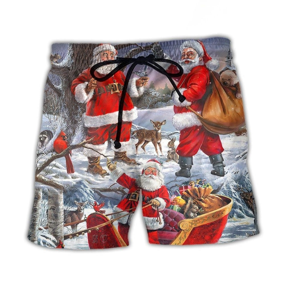 Funny Santa Happy Christmas Beach Shorts For Tropical Getaways And Weekend Adventures