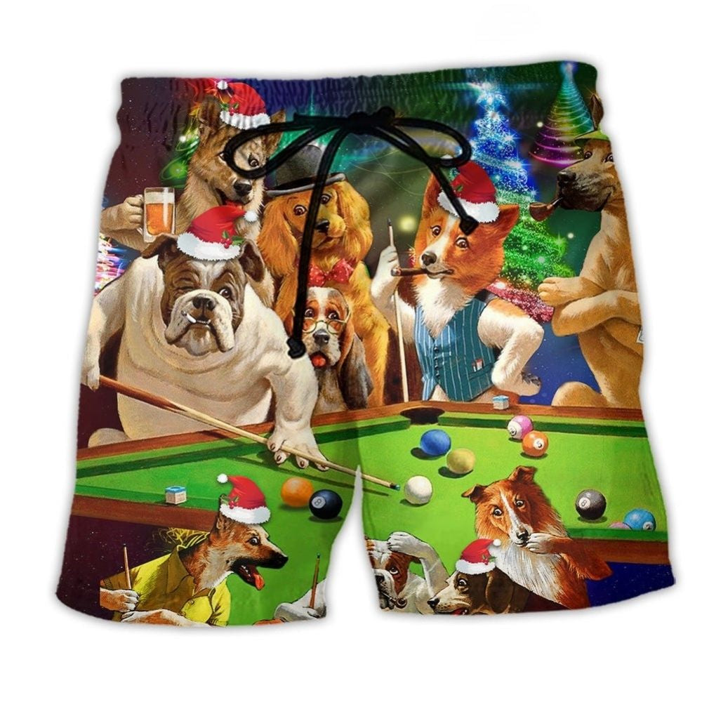 Christmas Dog Billiards Beach Shorts For Warm Weather Outings And Relaxed Holiday Style