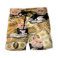 Vintage Money Cat Fun Beach Shorts Design Detail For Casual Warm Weather Outfits