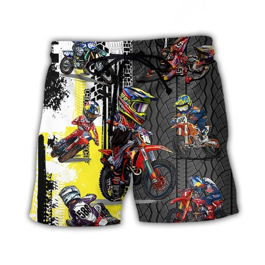 Motocross Racing Motorcycle Action Beach Shorts For Summer Vacation And Coastal Travel