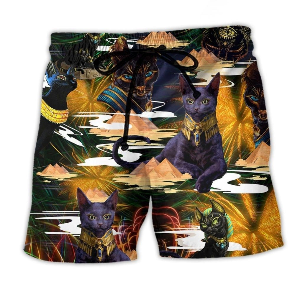 Ancient Egyptian Cat Mystical Beach Shorts For Sunny Holidays And Comfortable Daily Styling
