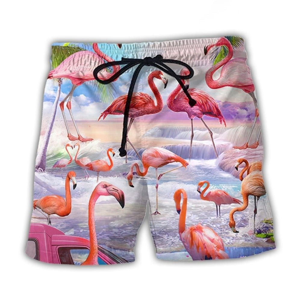 Tropical Flamingo Paradise Cool Beach Shorts Pattern View For Resort Days And Outdoor Activities