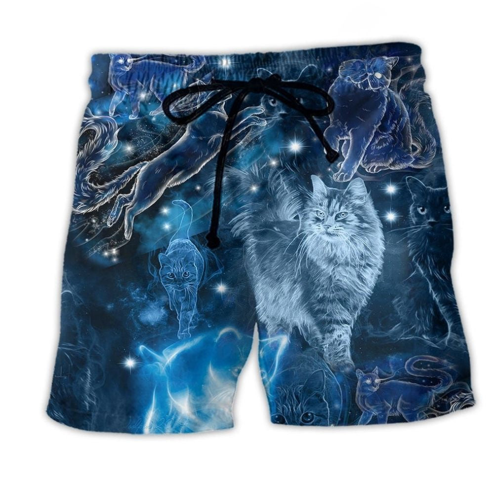 Blue Neon Cat Beach Shorts For Weekend Escapes And Comfortable Resort Style