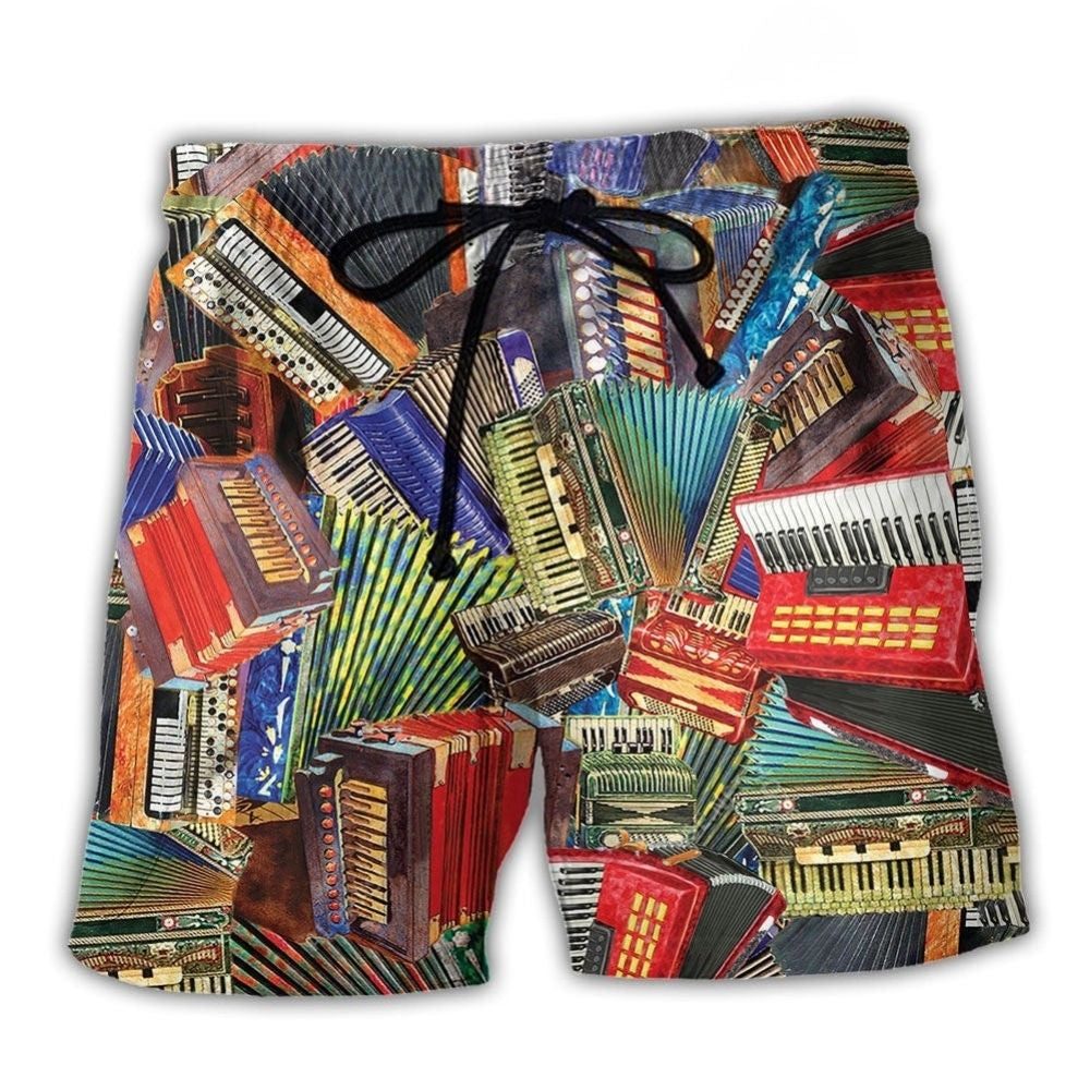 Accordion Music Beach Shorts For Resort Getaways And Comfortable Daily Wear