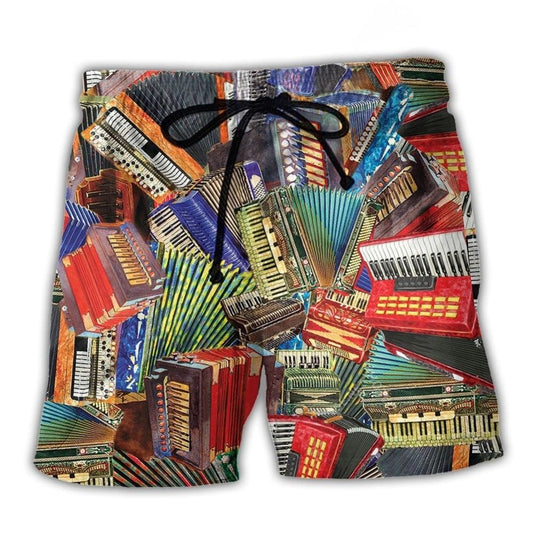 Accordion Music Beach Shorts For Resort Getaways And Comfortable Daily Wear