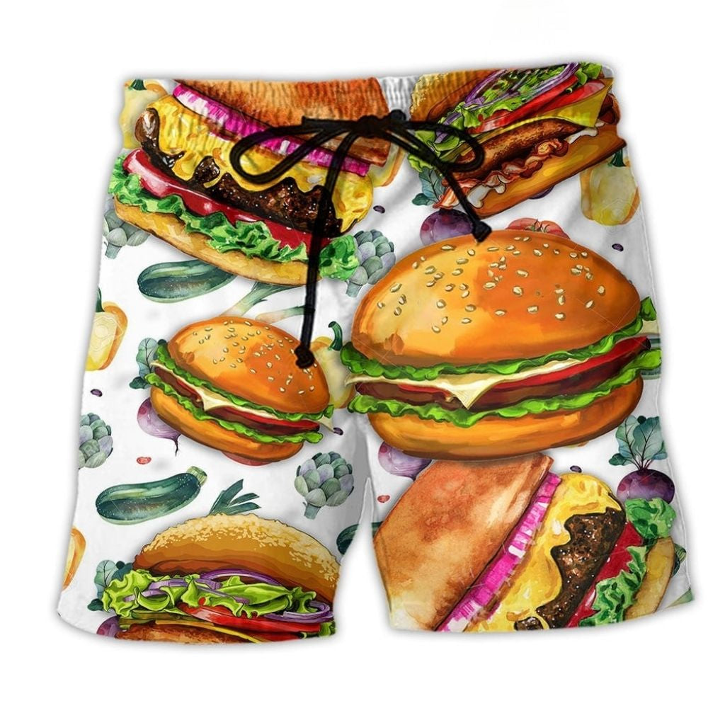 Burger Lover Funny Food Quote Beach Shorts Pattern View For Coastal Holidays And Casual Activities