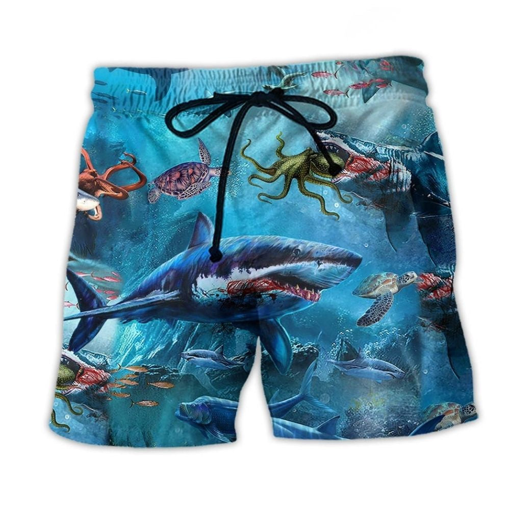 Shark Blue Assassin Beach Shorts For Holiday Cruises And Warm Weather Wardrobe