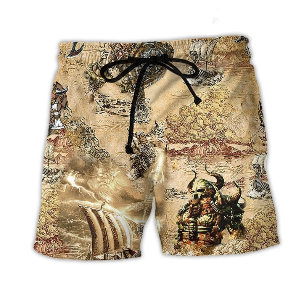 Viking Map Warrior Beach Shorts Design Detail For Resort And Beach Day Style