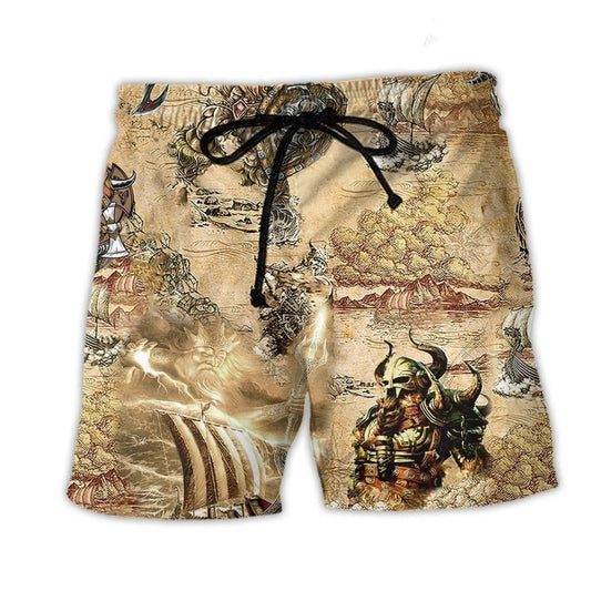 Viking Map Warrior Beach Shorts Design Detail For Resort And Beach Day Style