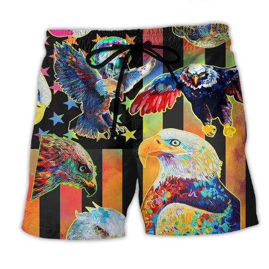 Colorful Eagle Patriotic Beach Shorts For Sunny Holidays And Comfortable Daily Styling