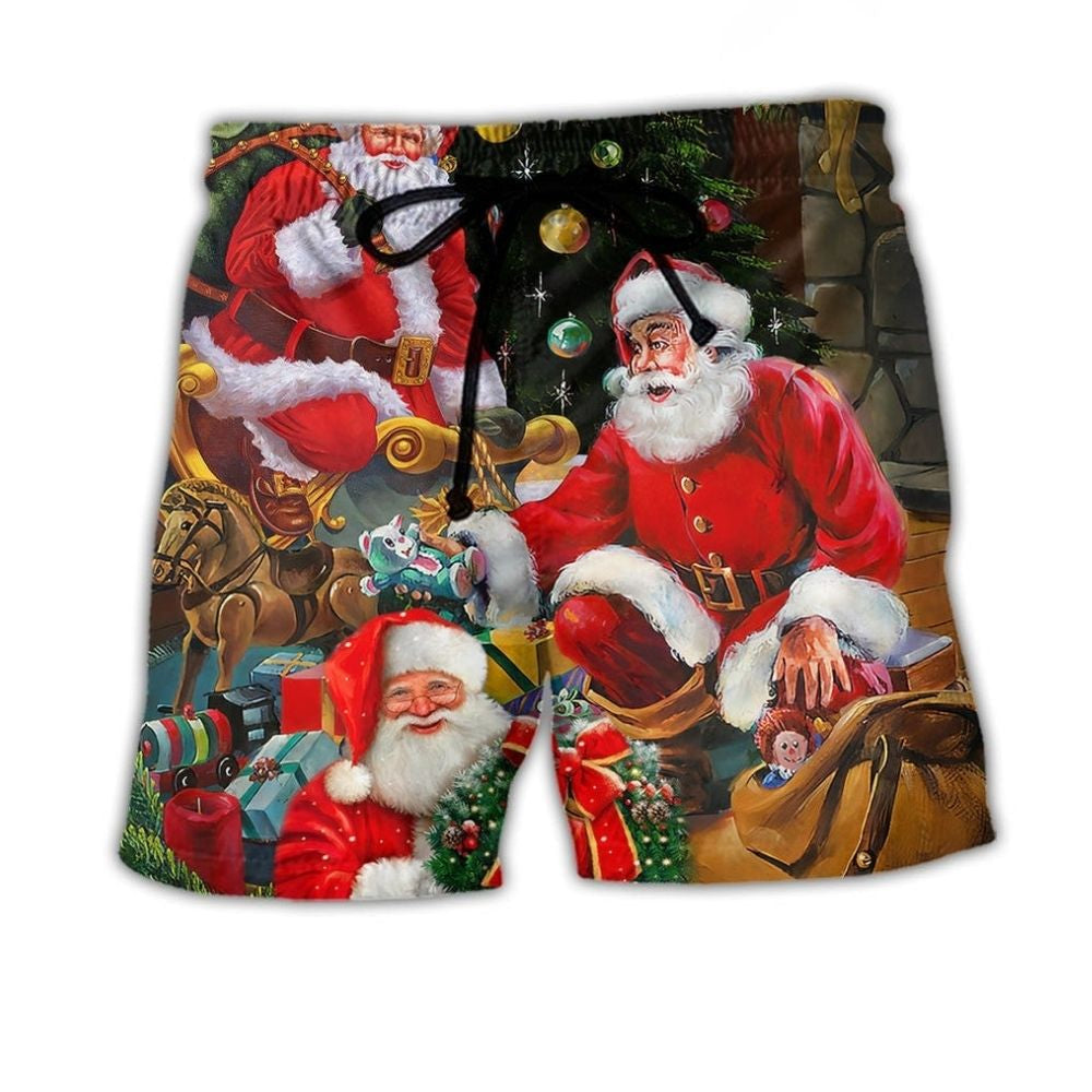 Christmas Santa Holiday Gift Beach Shorts Pattern View For Vacation Travel And Outdoor Fun