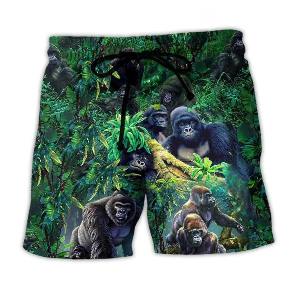 Gorilla Jungle Family Animal Beach Shorts Pattern View For Relaxed Vacation Styling