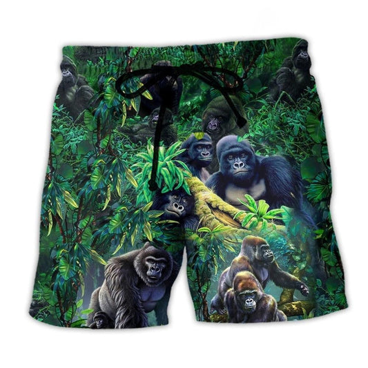 Gorilla Jungle Family Animal Beach Shorts Pattern View For Relaxed Vacation Styling