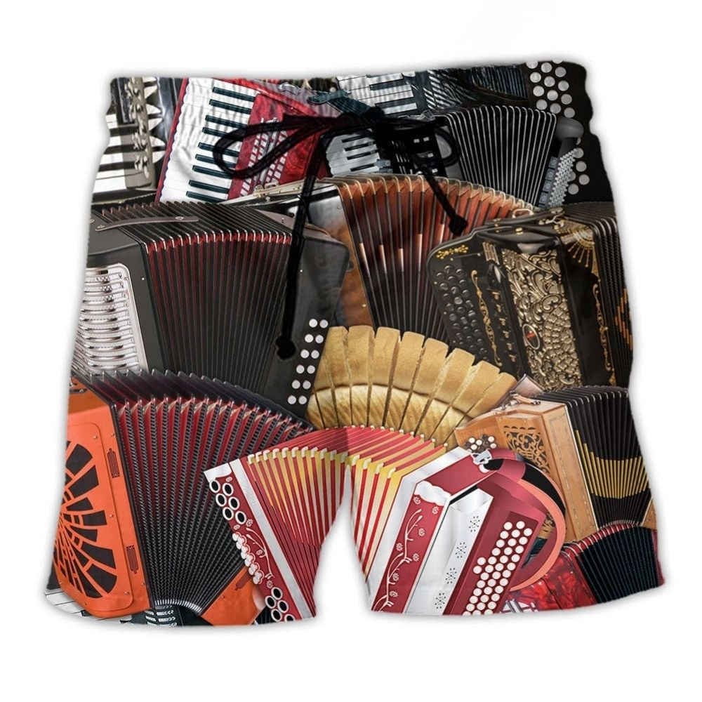 Accordion Gentleman Music Humor Quote Beach Shorts Print Detail For Beach Activities And Vacation Wear