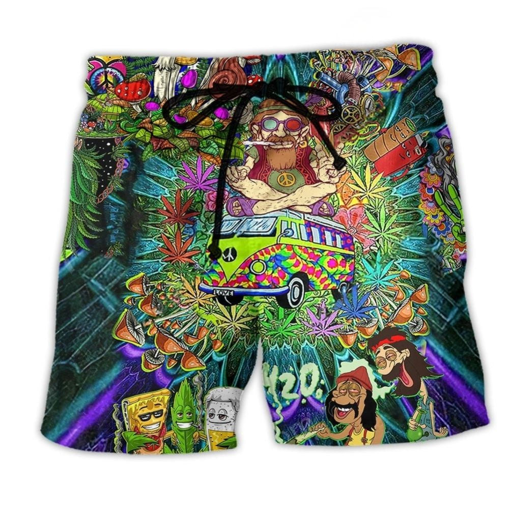 Hippie Mushroom Alien Bus Beach Shorts For Summer Vacation And Coastal Travel