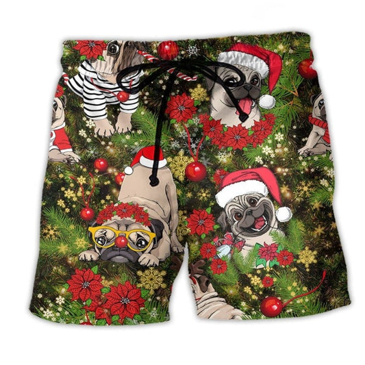 Pug Christmas Cute Beach Shorts Print Detail For Thoughtful Gift Giving