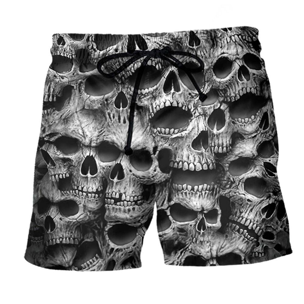 Skull No Fear Pain Beach Shorts Pattern View For Relaxed Vacation Styling