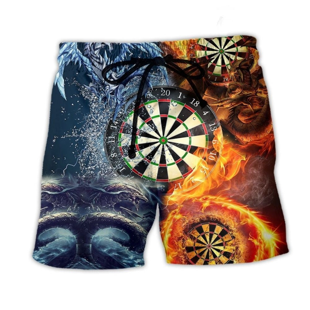 Dragon Darts Fire Beach Shorts Artwork Detail For Casual Warm Weather Outfits