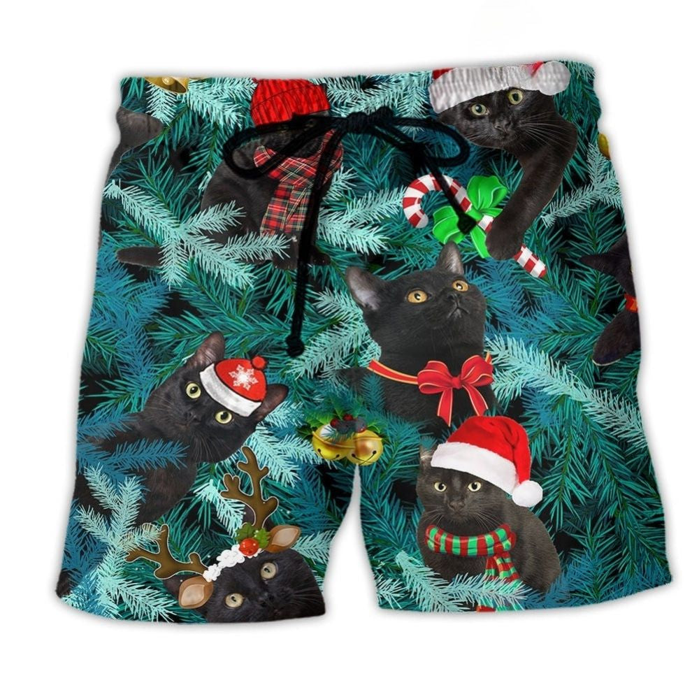 Black Cat Jolly Holiday Beach Shorts For Seaside Travel And Casual Outdoor Comfort