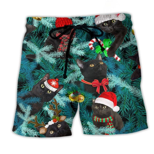Black Cat Jolly Holiday Beach Shorts For Seaside Travel And Casual Outdoor Comfort