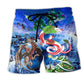 Christmas Santa Riding Dragon Fantasy Beach Shorts Pattern View For Coastal Holidays And Casual Activities