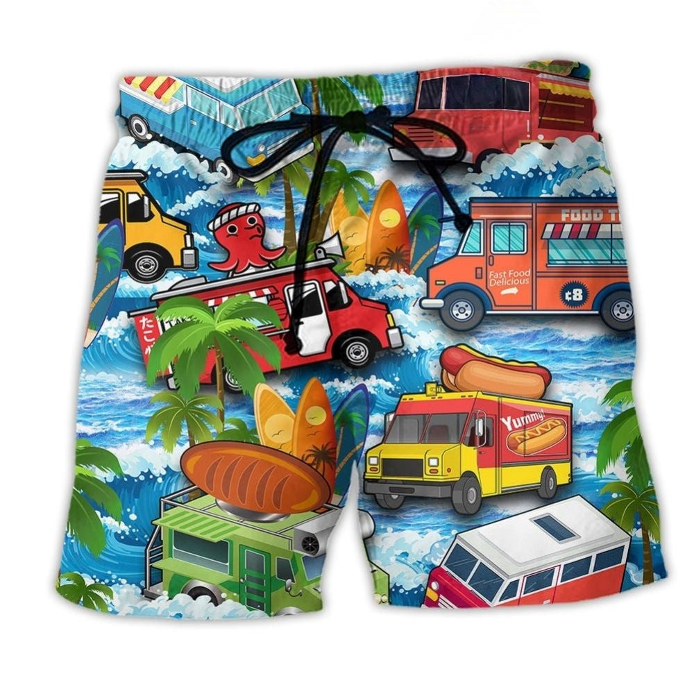 Food Truck Summer Beach Shorts For Resort Days And Weekend Casual Style