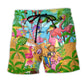 Flamingo Let's Get Flocked Up Beach Shorts Artwork Detail For Poolside And Ocean Adventures