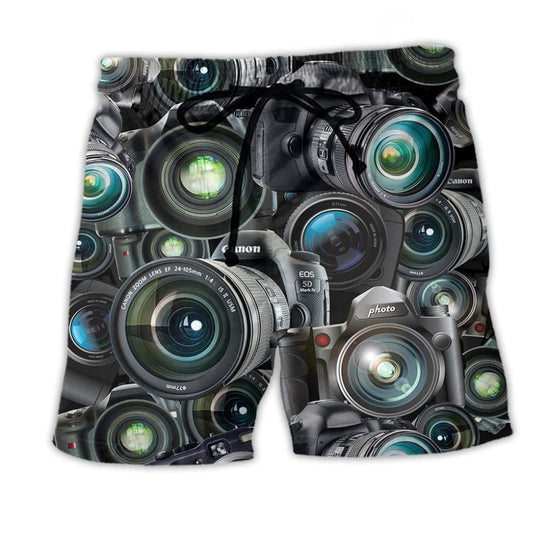 Camera Dark Lens View Beach Shorts For Poolside Relaxation And Summer Adventures