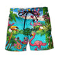 Flamingo Chill Tropical Beach Shorts For Vacation Travel And Weekend Casual Style