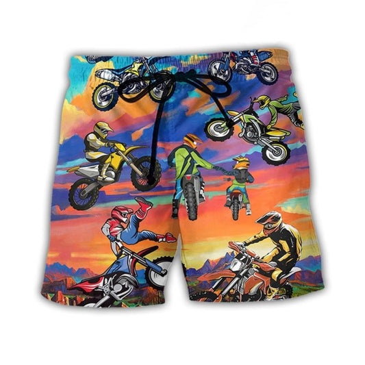 Motocross Biker Motorcycle Dynamic Beach Shorts For Summer Vacation And Coastal Travel