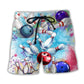 Colorful Bowling Ball And Pins Beach Shorts For Summer Vacation And Coastal Travel