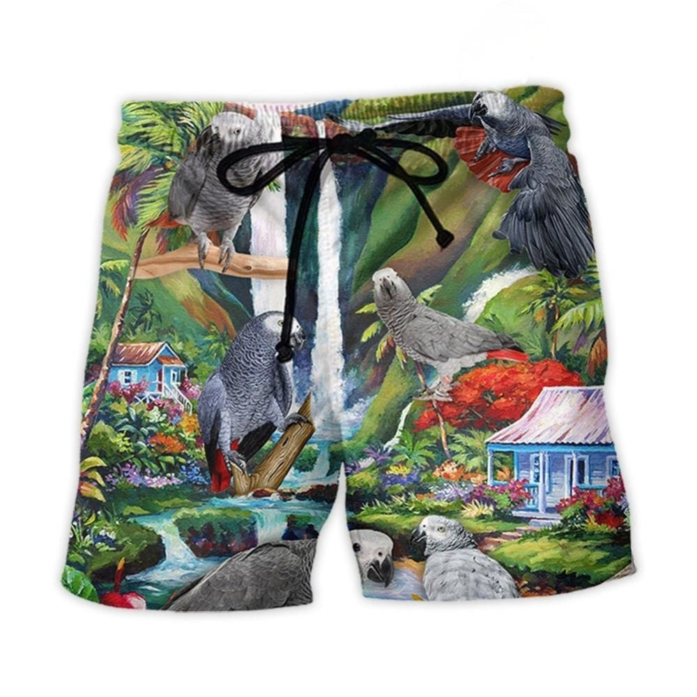 African Grey Parrot Tropical Beach Shorts Print Detail For Beach Activities And Vacation Wear