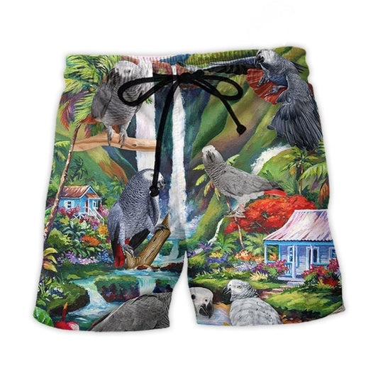 African Grey Parrot Tropical Beach Shorts Print Detail For Beach Activities And Vacation Wear