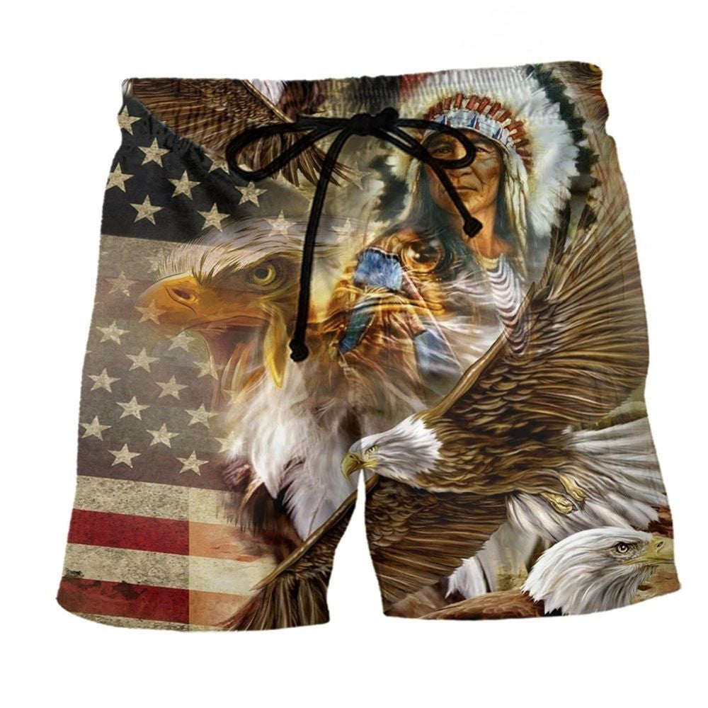 Nature Spirit American Eagle Pride Beach Shorts Print Detail For Casual Warm Weather Outfits