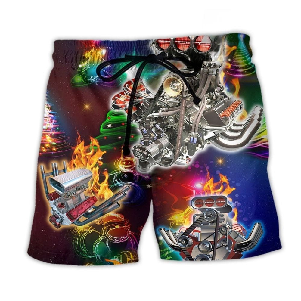 Hot Rod Christmas Tree Light Beach Shorts For Summer Festivals And Distinctive Seasonal Style