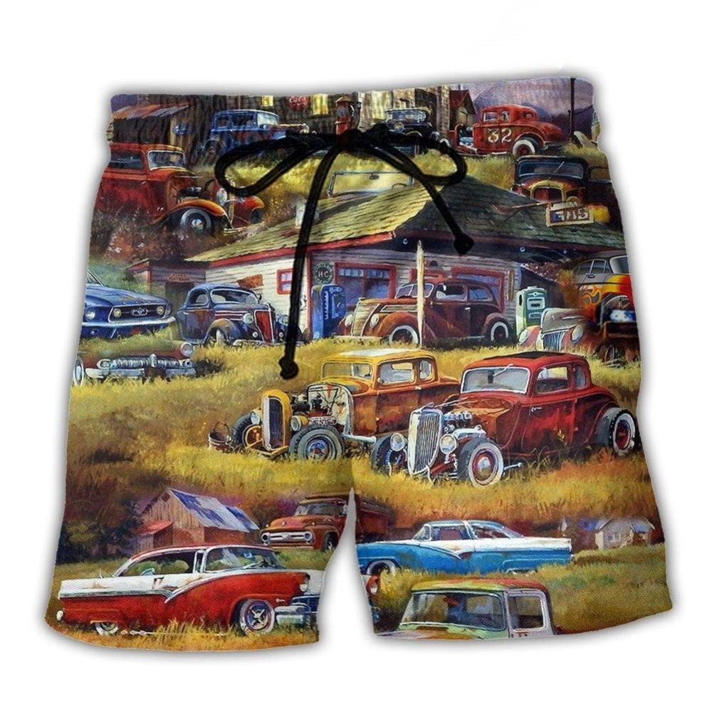 Classic Car Vintage Passion Beach Shorts Design View For Poolside Relaxation And Holiday Trips