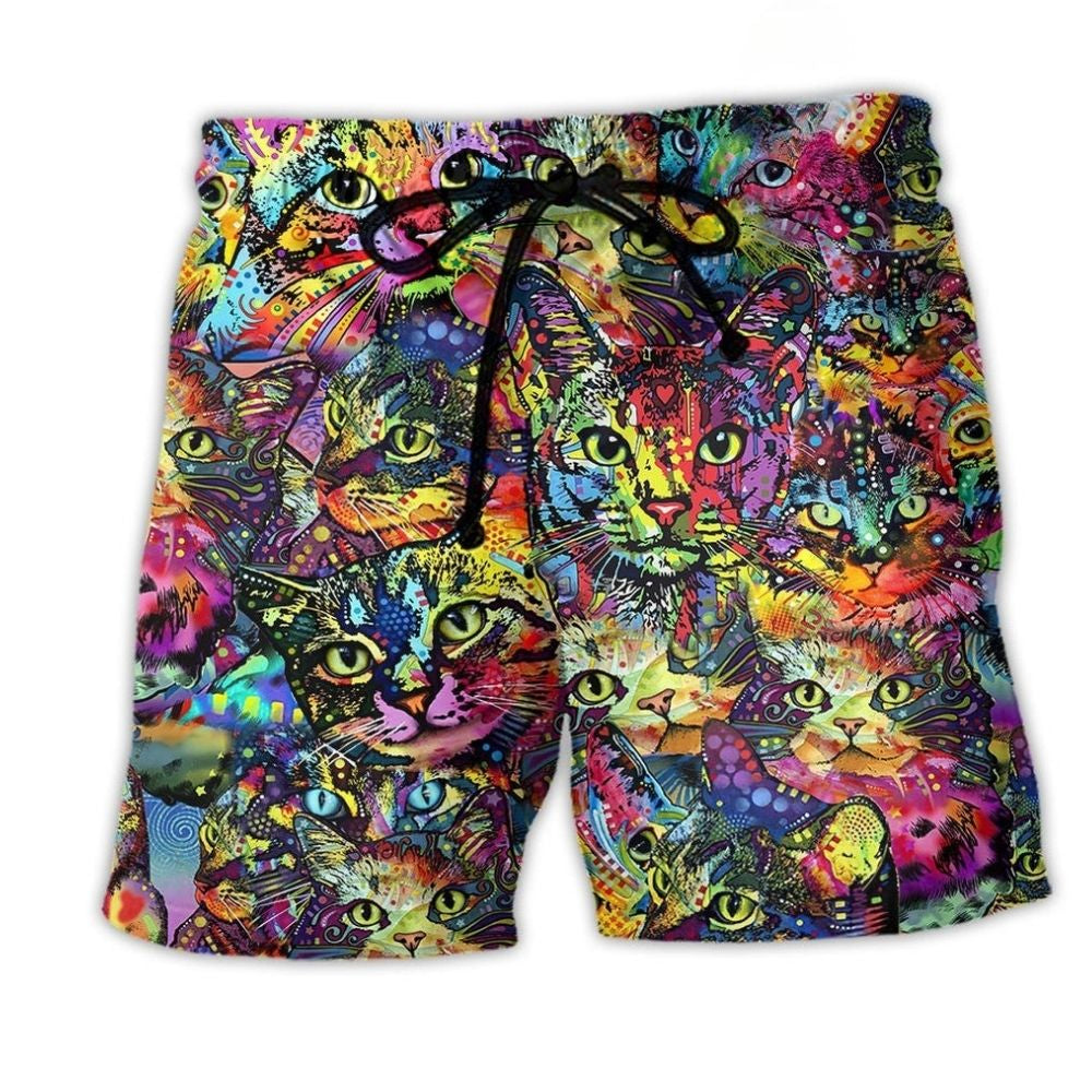 Colorful Cat Smile Beach Shorts For Coastal Adventures And Leisure And Relaxation