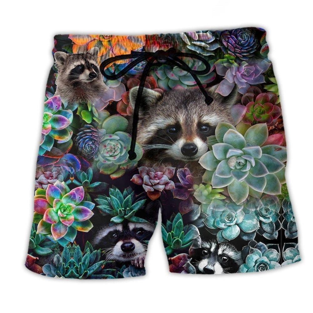 Raccoon Succulent Beach Shorts For Tropical Holidays And Laid Back Daily Wear