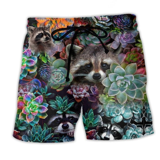 Raccoon Succulent Beach Shorts For Tropical Holidays And Laid Back Daily Wear