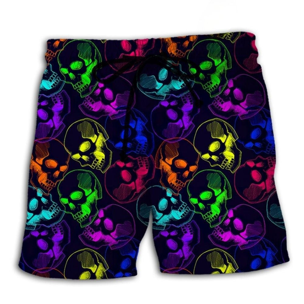 Neon Skull Electric Cool Beach Shorts Pattern View For Resort Days And Outdoor Activities