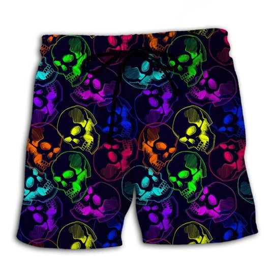 Neon Skull Electric Cool Beach Shorts Pattern View For Resort Days And Outdoor Activities