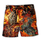 Motorcycle Skull Fire Burning Beach Shorts For Road Trips, Beach Days, And Casual Outdoor Wear