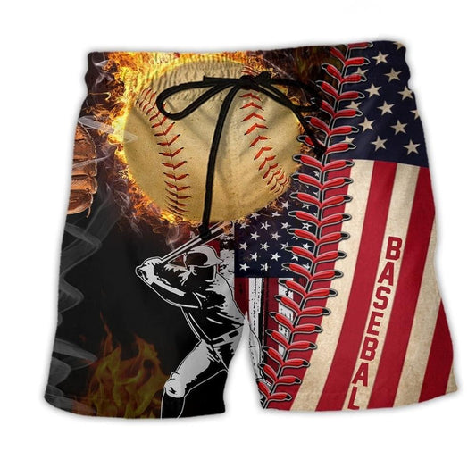 Baseball Pure American Sport Beach Shorts Pattern View For Relaxed Vacation Styling