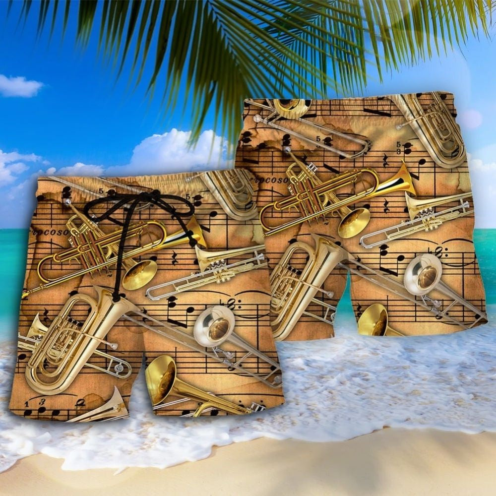 Trombone Music Lover Cool Beach Shorts Print Detail For Beach Activities And Vacation Wear