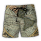 Vintage World Map Geography Beach Shorts Artwork Detail For Comfortable Everyday Summer Wear