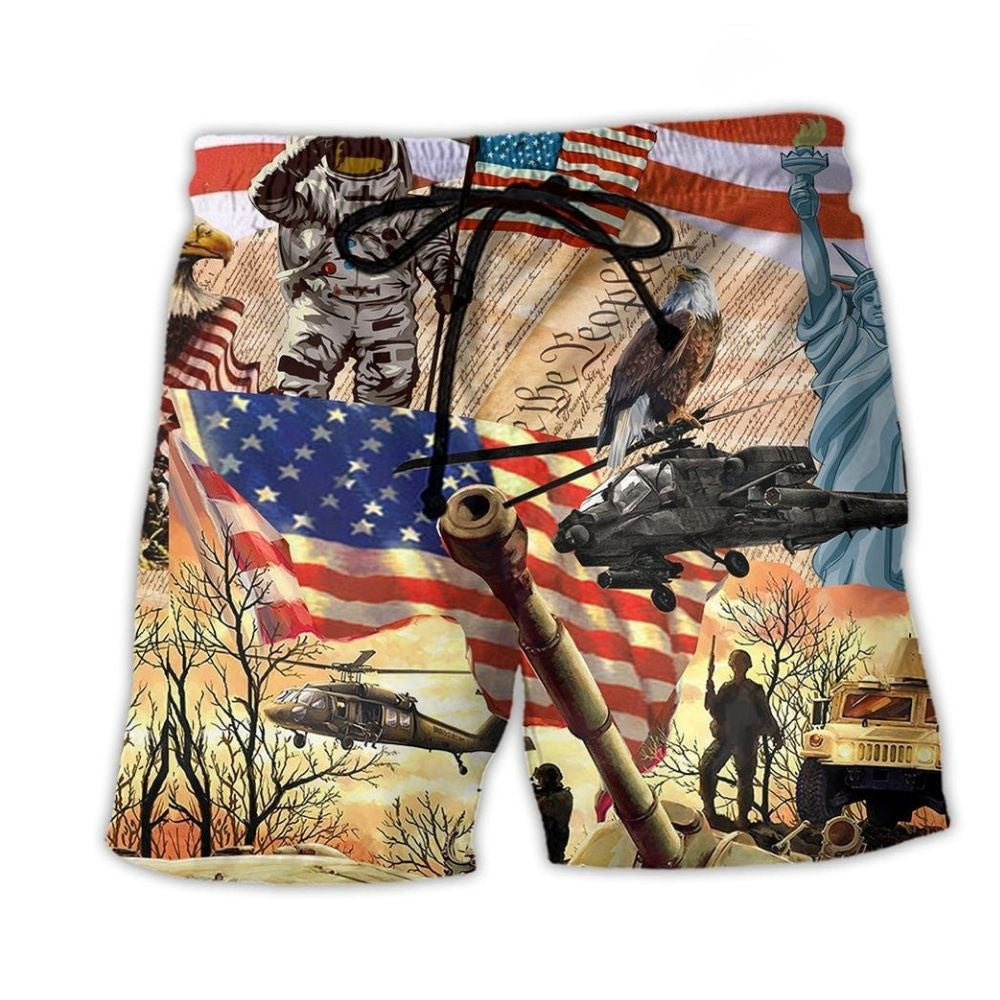 America Independence Day Proud Beach Shorts Pattern View For Weekend Trips And Outdoor Activities