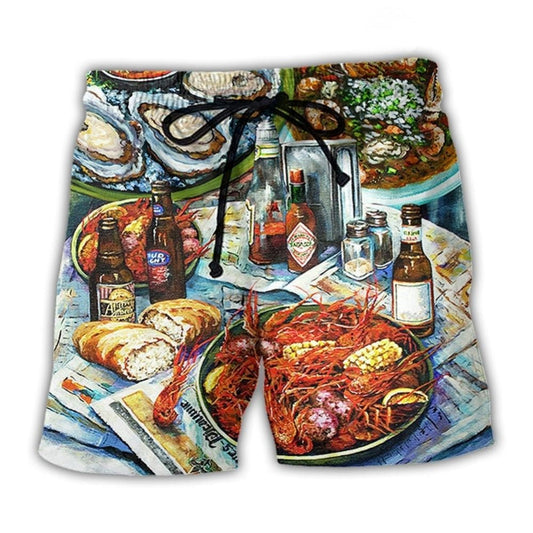 Seafood And Drinks Creative Food Beach Shorts For Tropical Getaways And Weekend Adventures
