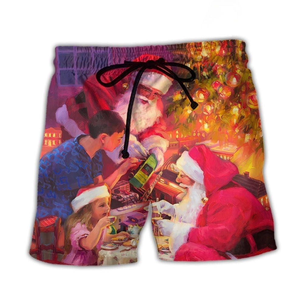 Christmas Santa Light Story Beach Shorts Design View For Summer Events And Coastal Getaways